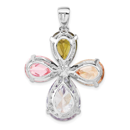 Sterling Silver Polished Multi-Color Cz Cross Pendant