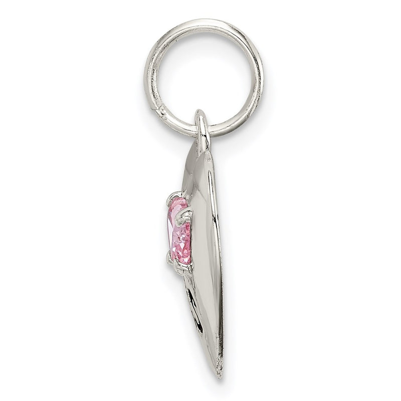 Sterling Silver Rhodium-Plated Big Sis Cz Heart Charm