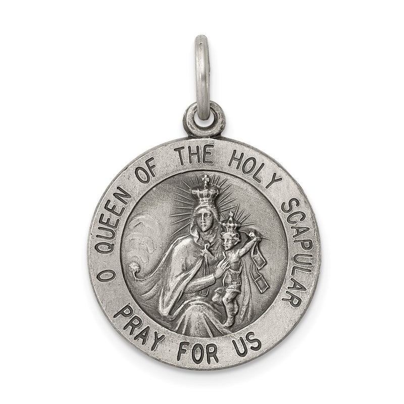 Sterling Silver Antiqued Queen Of The Holy Scapular Medal