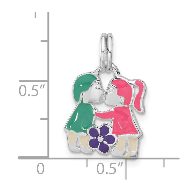 Sterling Silver Enameled Girl & Boy Kissing Charm