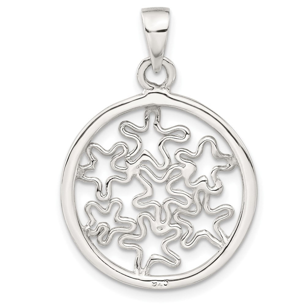 Sterling Silver Polished Floral Circle Pendant