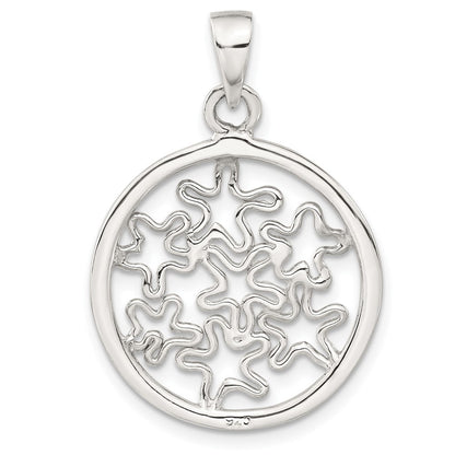 Sterling Silver Polished Floral Circle Pendant