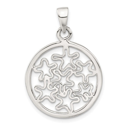 Sterling Silver Polished Floral Circle Pendant