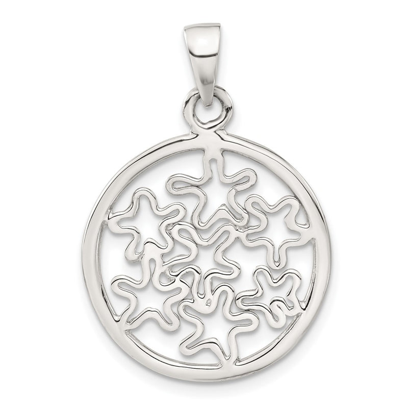 Sterling Silver Polished Floral Circle Pendant