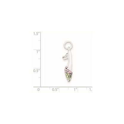 Sterling Silver Pink & Green Cz High Heel Shoe Charm