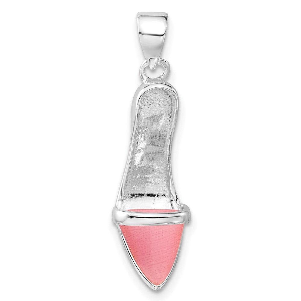 Sterling Silver 3-D Polished Pink Cat'S Eye High Heel Pendant