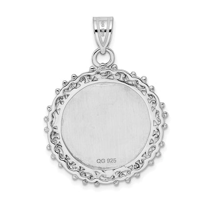 Sterling Silver Rh-Plt Fancy Round Polished Front/Satin Back Pendant