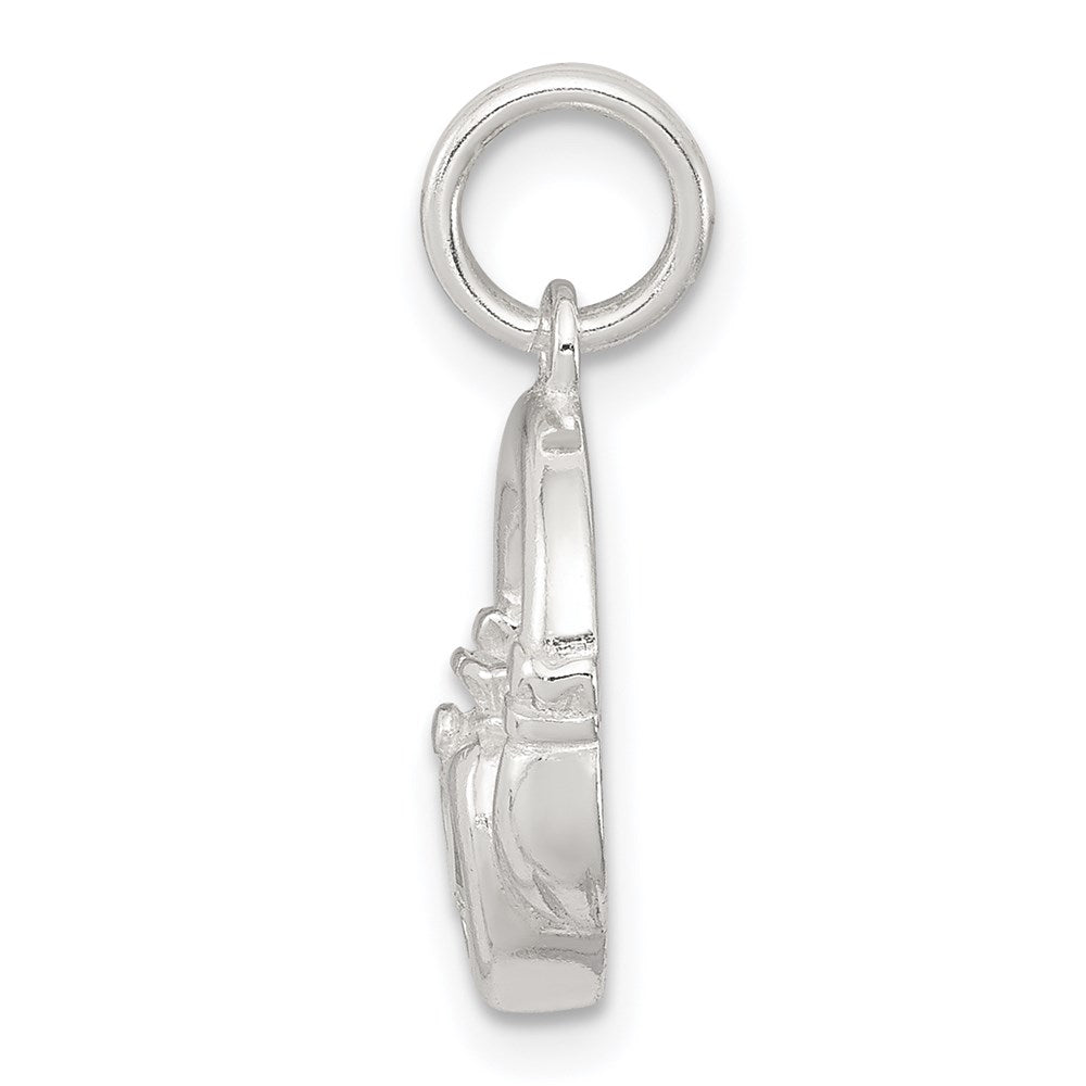 Sterling Silver Rhodium-Plated Claddagh With Green Cz Charm