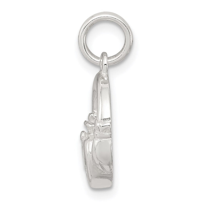 Sterling Silver Rhodium-Plated Claddagh With Green Cz Charm