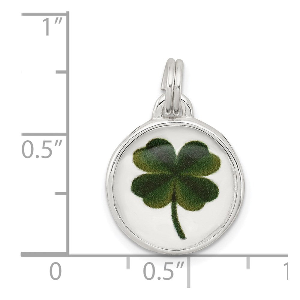 Sterling Silver Rhodium-Plated Four Leaf Clover Charm