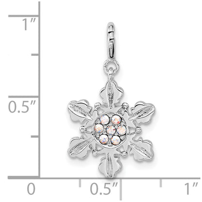 Sterling Silver Iridescent Crystal Snowflake W/ Spring Ring Clasp Charm