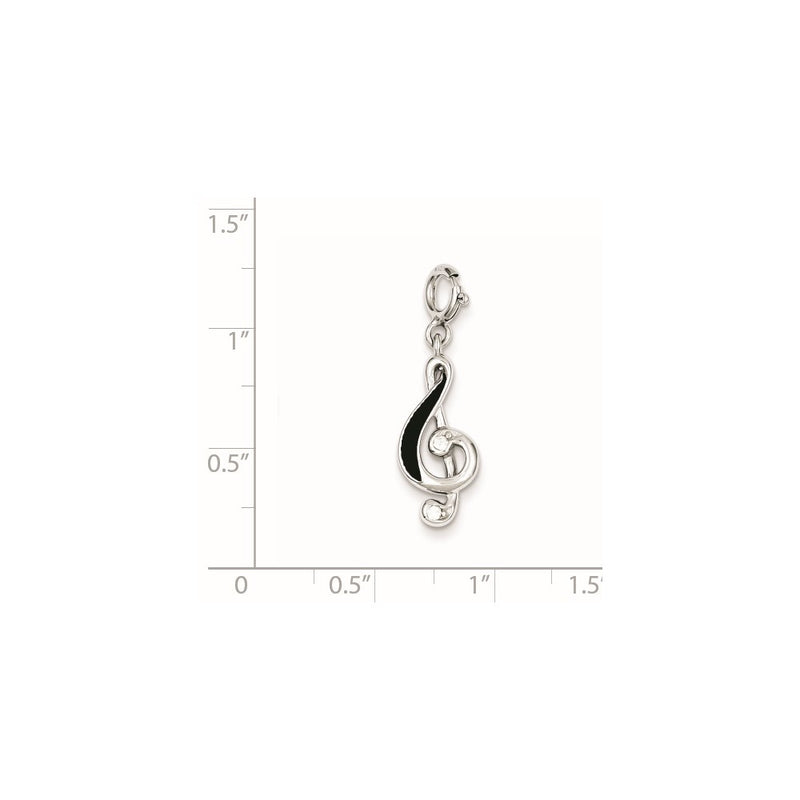 Sterling Silver Rhodium-Plated Red Enameled Treble Clef Charm