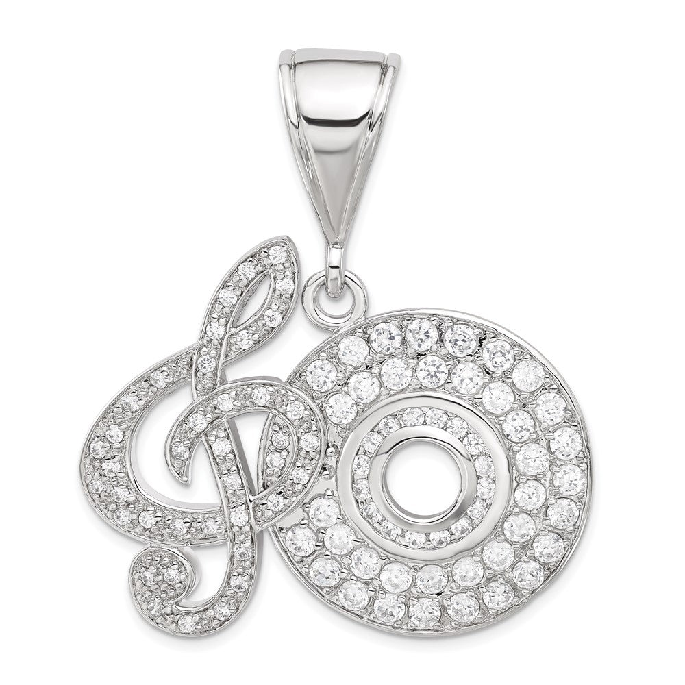 Sterling Silver Cz Musical Note And Cd Pendant