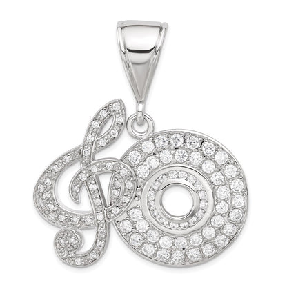 Sterling Silver Cz Musical Note And Cd Pendant