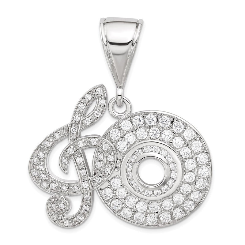 Sterling Silver Cz Musical Note And Cd Pendant