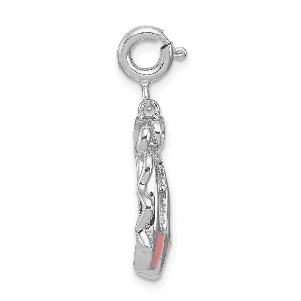 Sterling Silver Rhodium-Plated Pink Enameled Ballet Slippers Charm