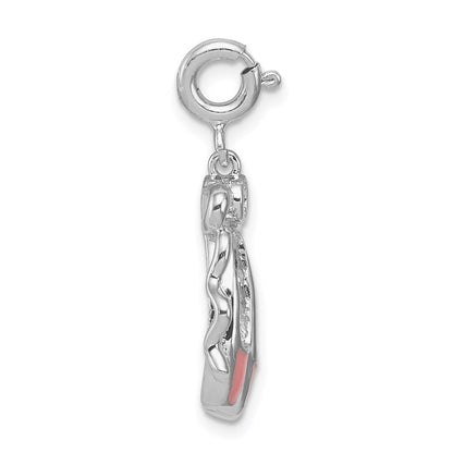 Sterling Silver Rhodium-Plated Pink Enameled Ballet Slippers Charm