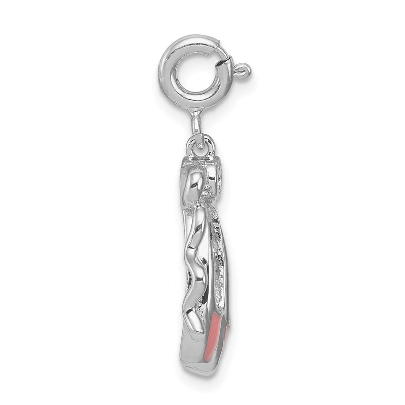 Sterling Silver Rhodium-Plated Pink Enameled Ballet Slippers Charm