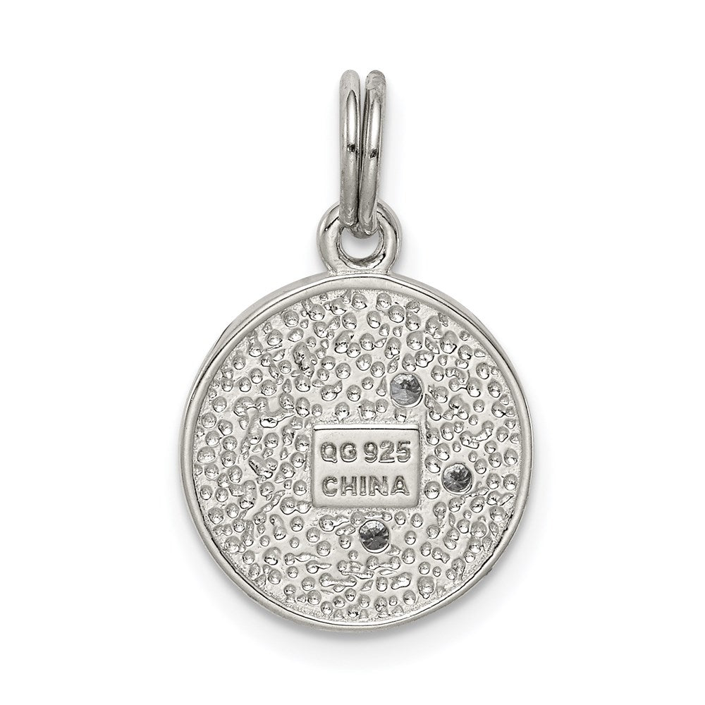Sterling Silver Rhodium-Plated Enameled And Cz Moon Star Charm