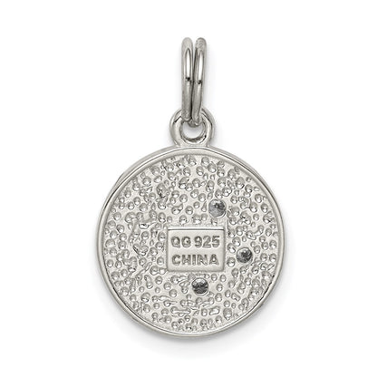 Sterling Silver Rhodium-Plated Enameled And Cz Moon Star Charm
