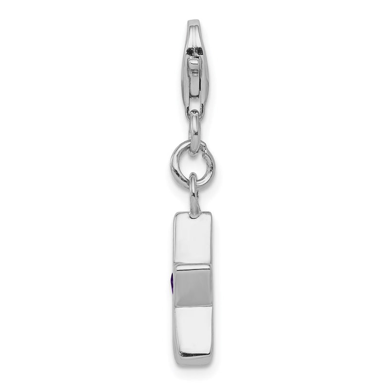 Sterling Silver Rhodium-Plated February Cz Birthstone Star Charm
