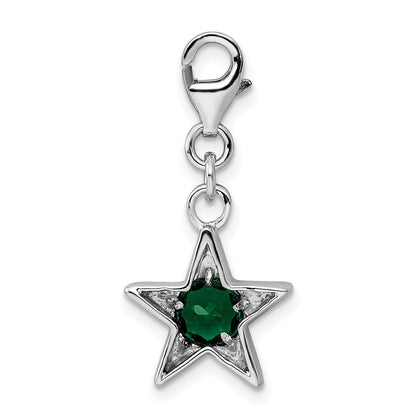 Sterling Silver Rhodium-Plated May Cz Birthstone Star Charm
