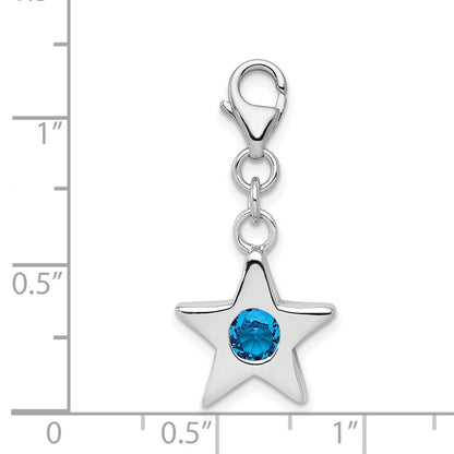 Sterling Silver Rhodium-Plated December Cz Birthstone Star Charm