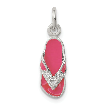 Sterling Silver Cz And Pink Enameled Flip Flop Charm