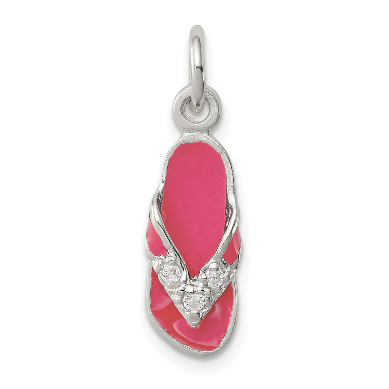 Sterling Silver Cz And Pink Enameled Flip Flop Charm