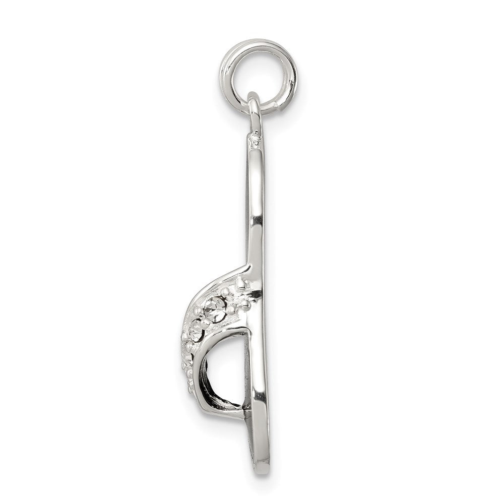 Sterling Silver Black Enameled Cz Flip Flop Charm