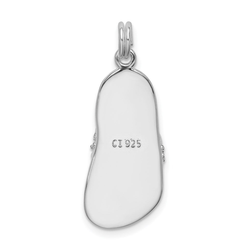 Sterling Silver Black Enameled Cz Flip Flop Charm