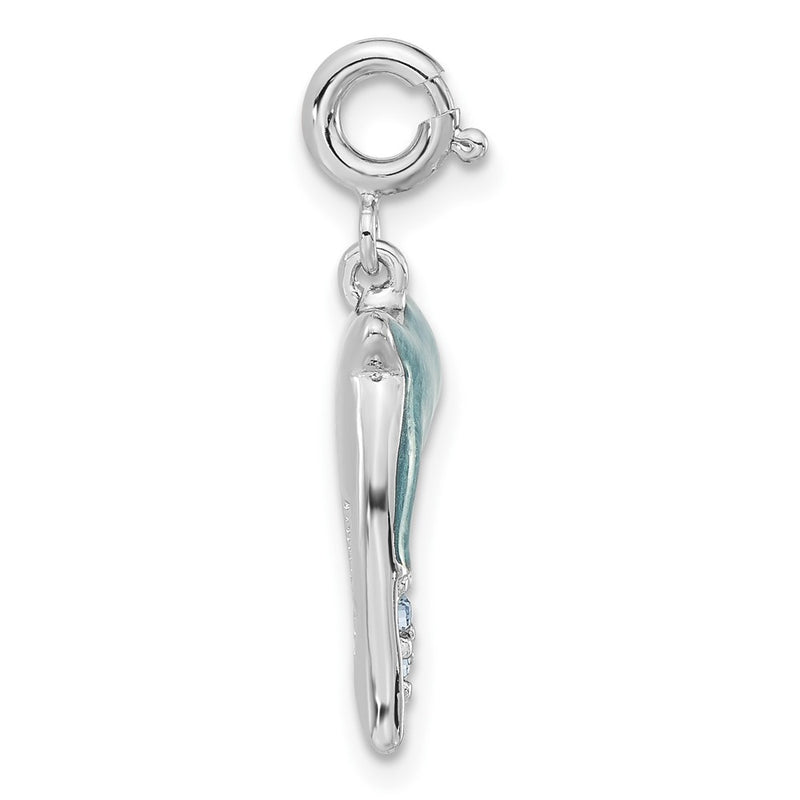 Sterling Silver Blue Enameled & Cz Dolphin W/ Spring Ring Clasp Charm