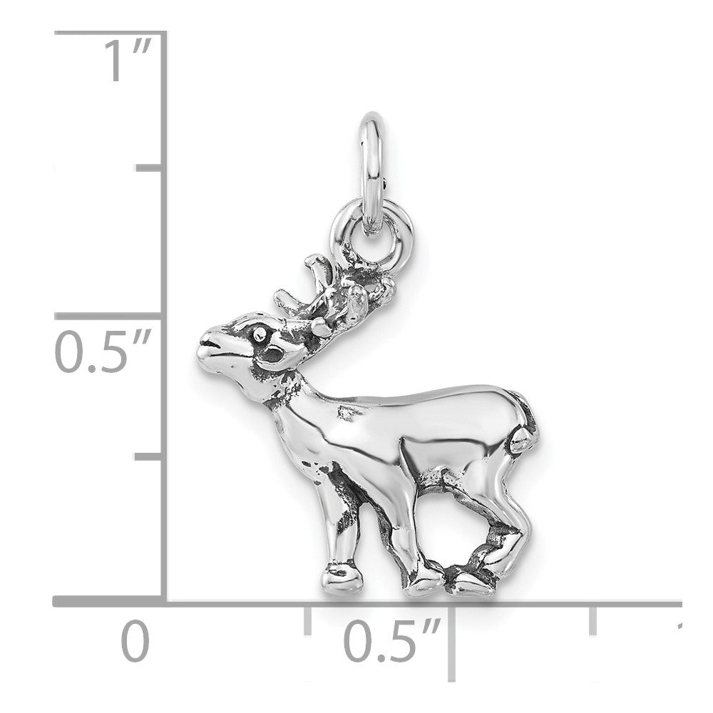Sterling Silver Polished & Antiqued Reindeer Charm