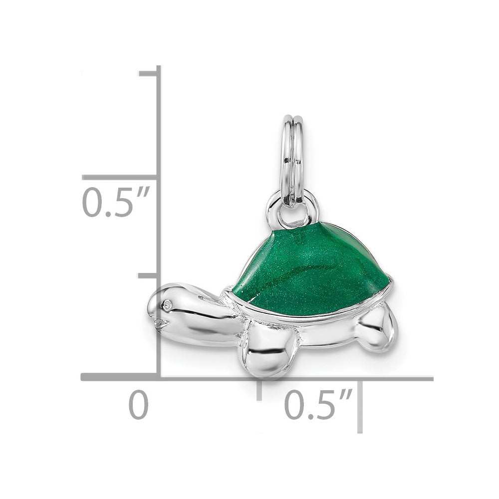 Sterling Silver Polished Green Enameled Turtle