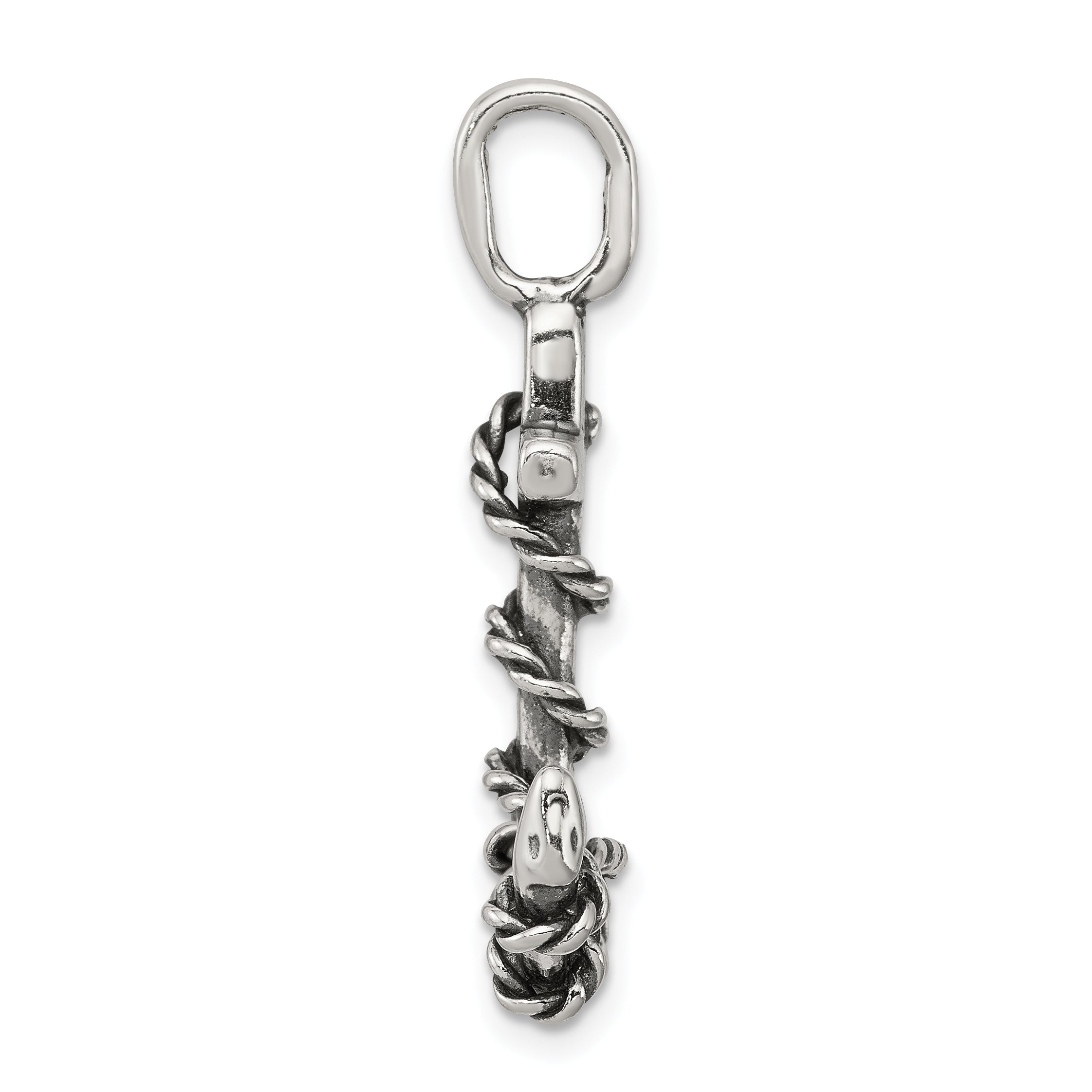 Sterling Silver 3D Antiqued Anchor And Rope Pendant