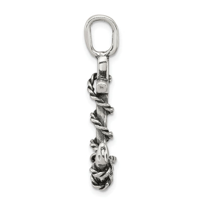Sterling Silver 3D Antiqued Anchor And Rope Pendant
