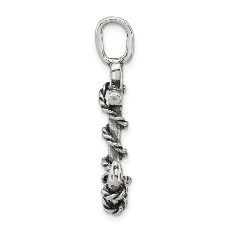 Sterling Silver 3D Antiqued Anchor And Rope Pendant