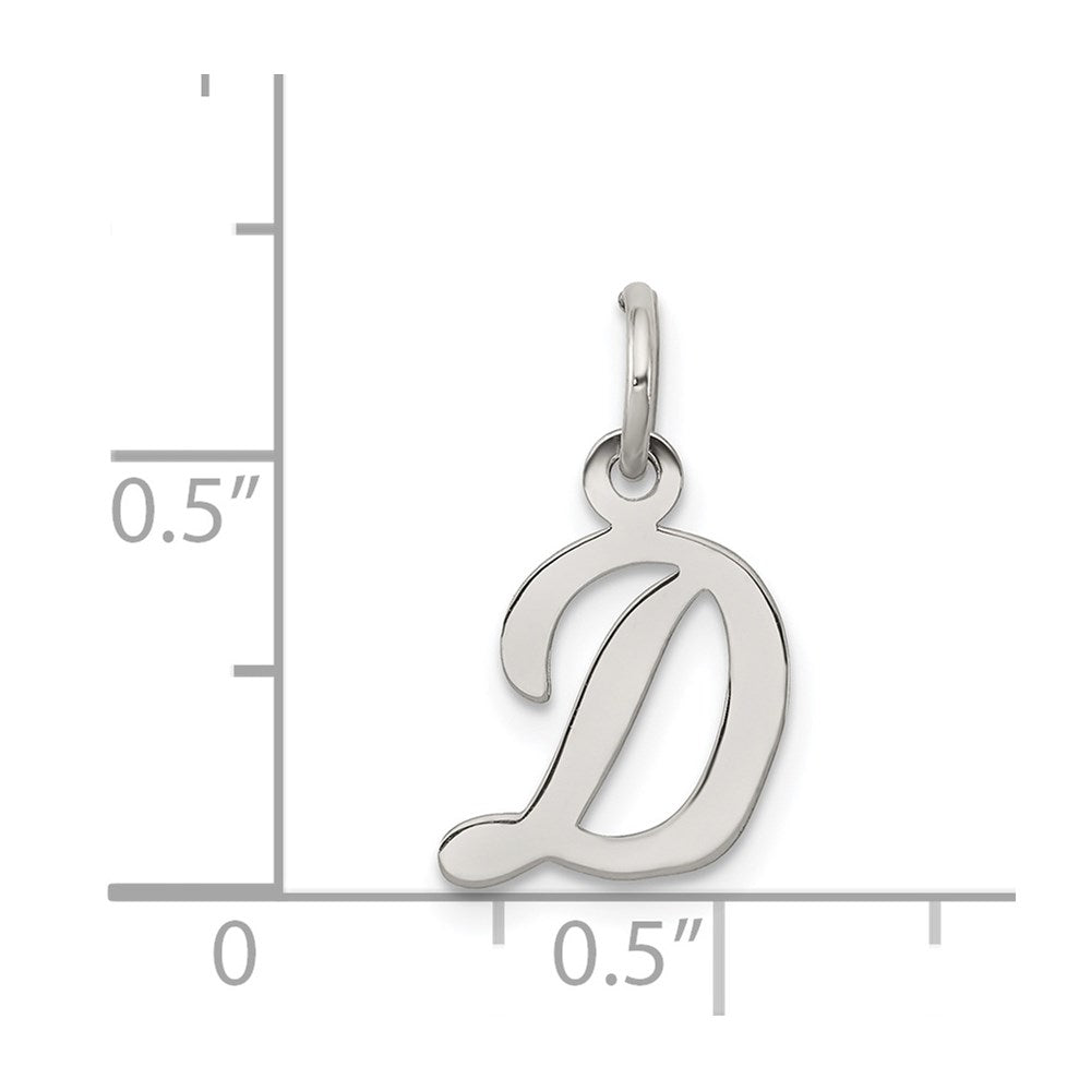 Sterling Silver Rhodium-Plated Script Letter D Initial Charm
