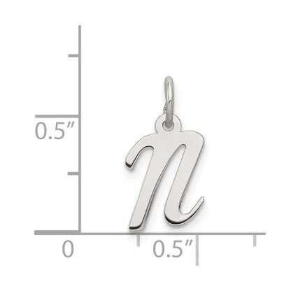 Sterling Silver Rhodium-Plated Script Letter N Initial Charm