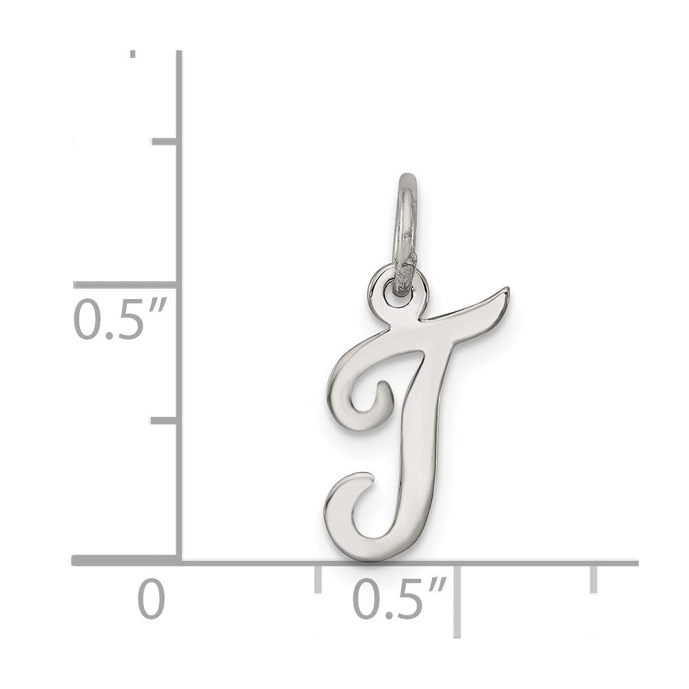 Sterling Silver Rhodium-Plated Script Letter T Initial Charm