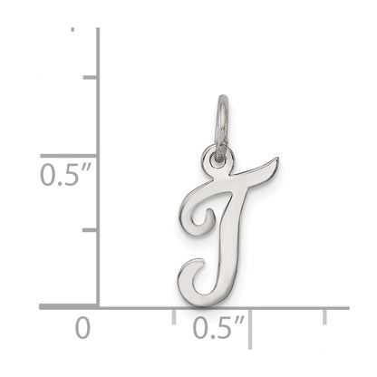 Sterling Silver Rhodium-Plated Script Letter T Initial Charm