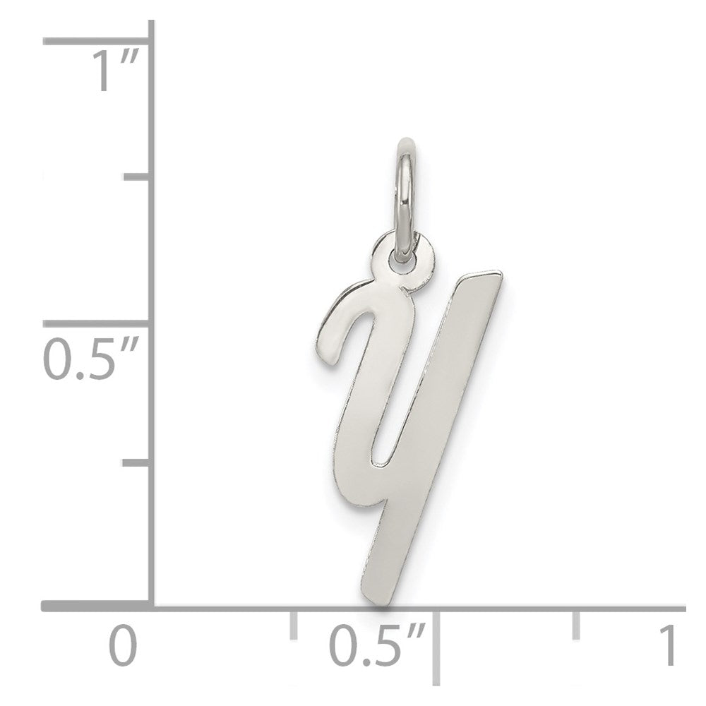 Sterling Silver Rhodium-Plated Small Script Letter Y Initial Charm