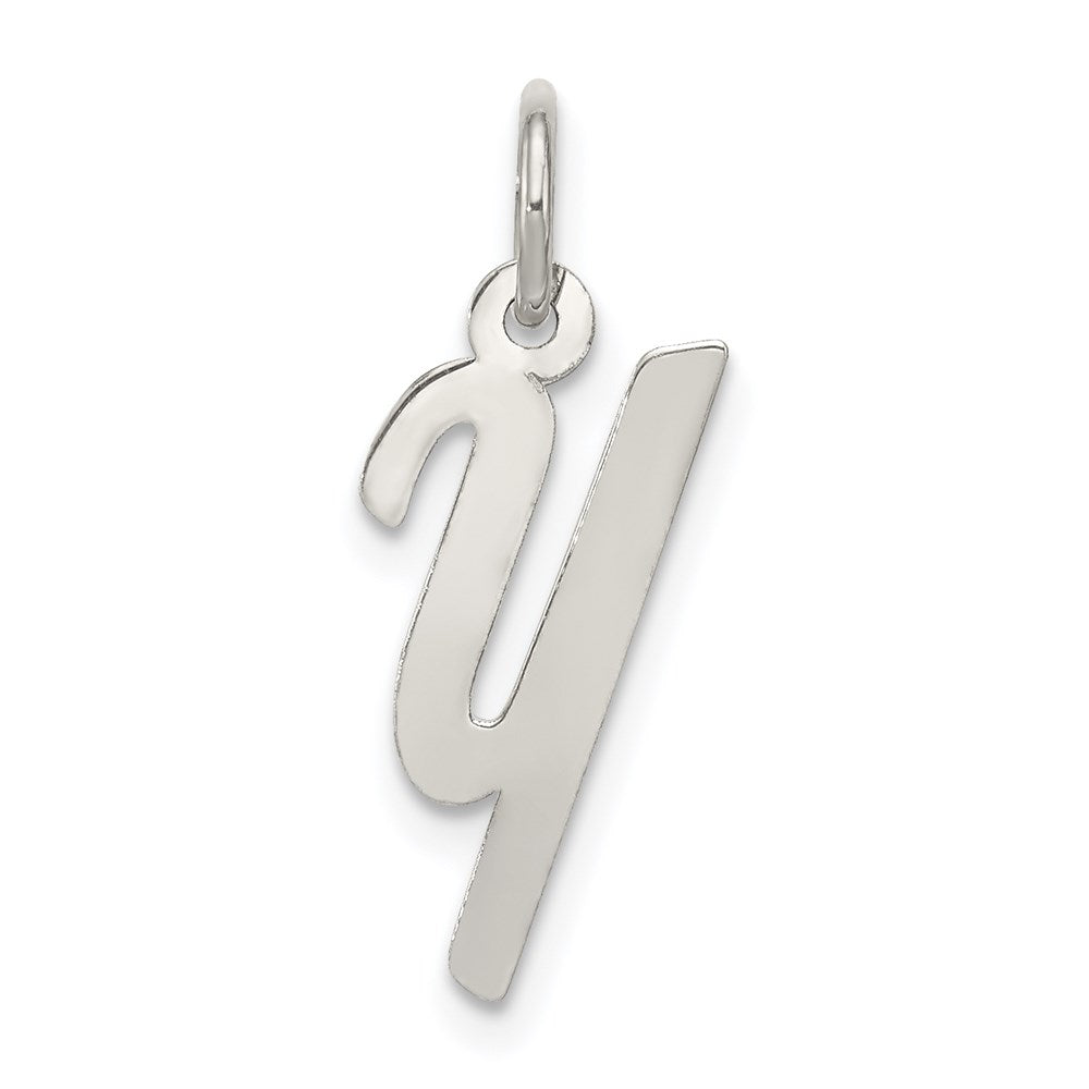 Sterling Silver Rhodium-Plated Small Script Letter Y Initial Charm