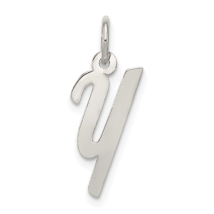 Sterling Silver Rhodium-Plated Small Script Letter Y Initial Charm