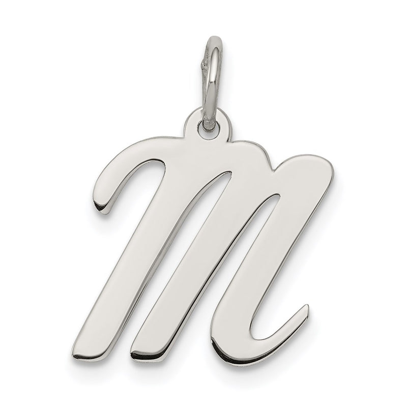 Sterling Silver Rhodium-Plated Script Letter M Initial Charm