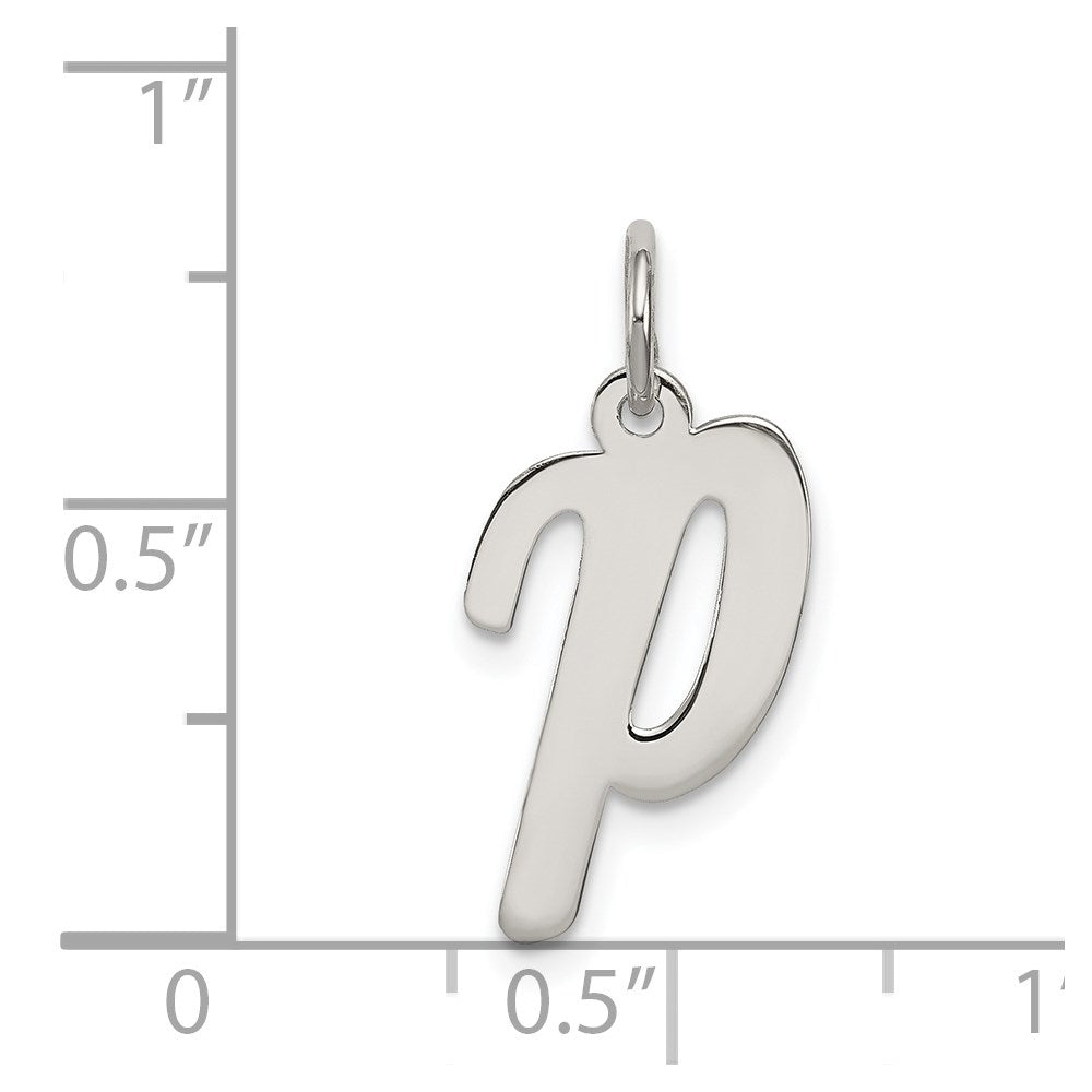 Sterling Silver Rhodium-Plated Script Letter P Initial Charm