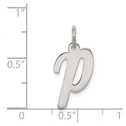 Sterling Silver Rhodium-Plated Script Letter P Initial Charm