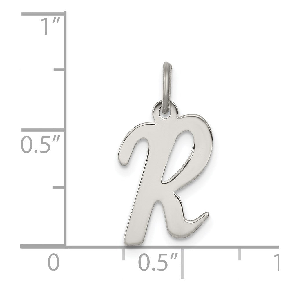 Sterling Silver Rhodium-Plated Script Letter R Initial Charm