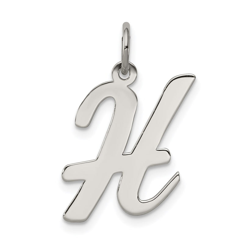 Sterling Silver Rhodium-Plated Script Letter H Initial Charm