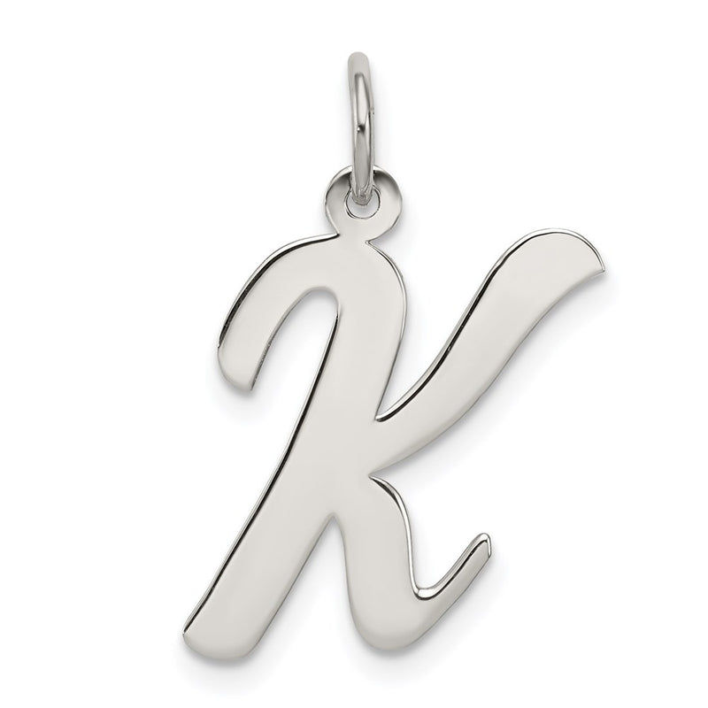 Sterling Silver Rhodium-Plated Script Letter K Initial Charm
